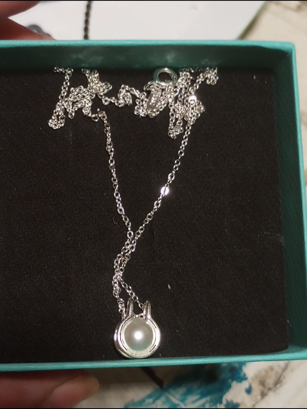Tiffany & Co. Silver Necklace with White Pearl Pendant